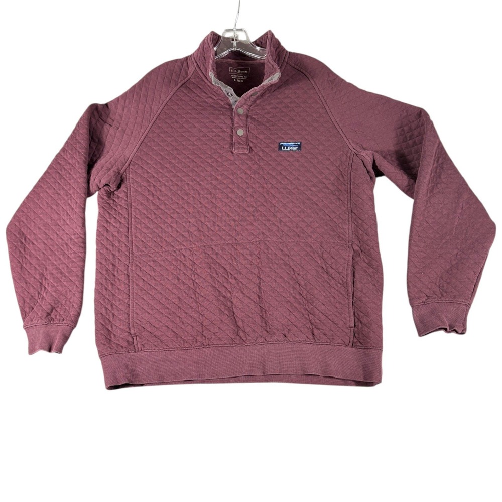 LL Bean Quilted Pullover Mens L Burgundy Heritage Workwear Snap Neck Sweatshirt